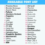 available font list table logo